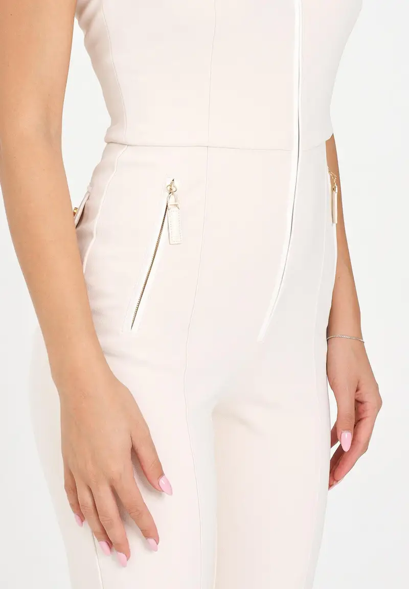 ELISABETTA FRANCHI Tuta elegante latte da donna con dettagli zip miniatura 2