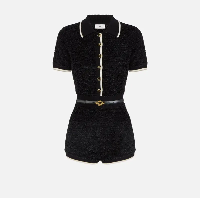 Tuta in ciniglia bouclé con cintura