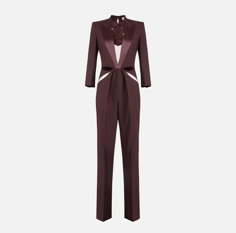 Tuta in crêpe leggero con cut-out bicolore