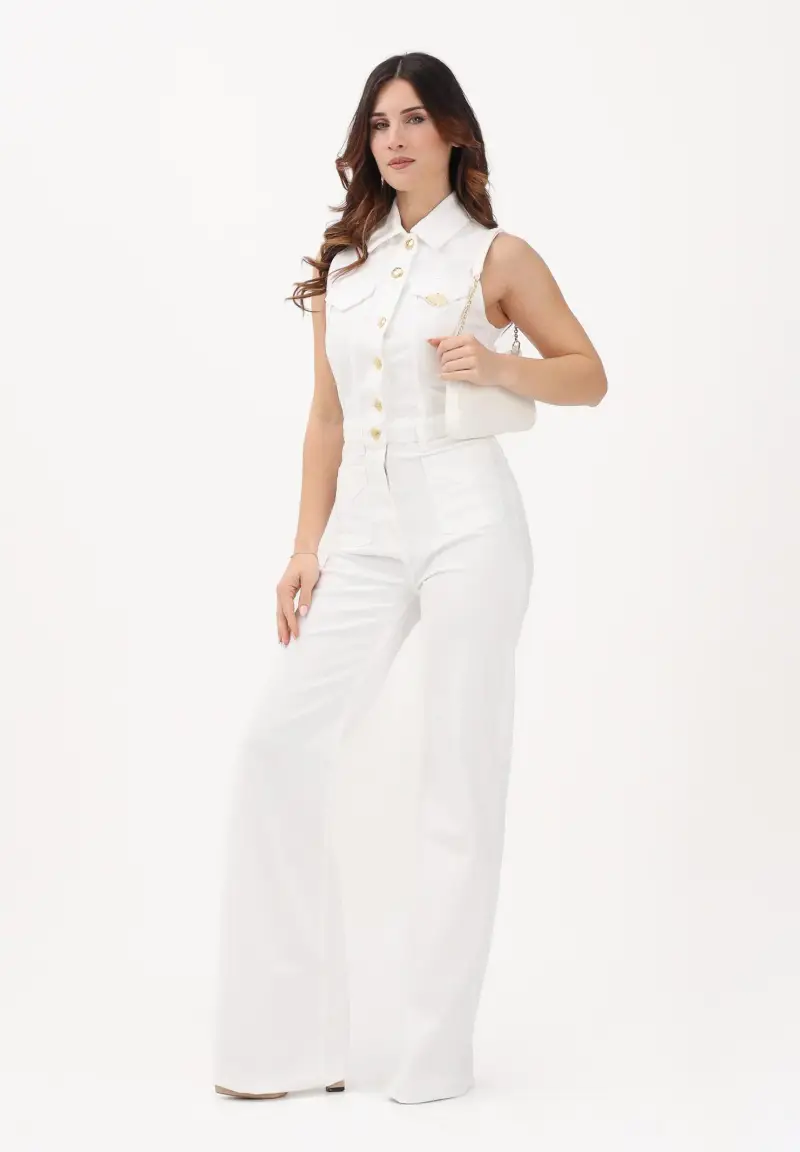 Tuta in denim avorio da donna miniatura 2