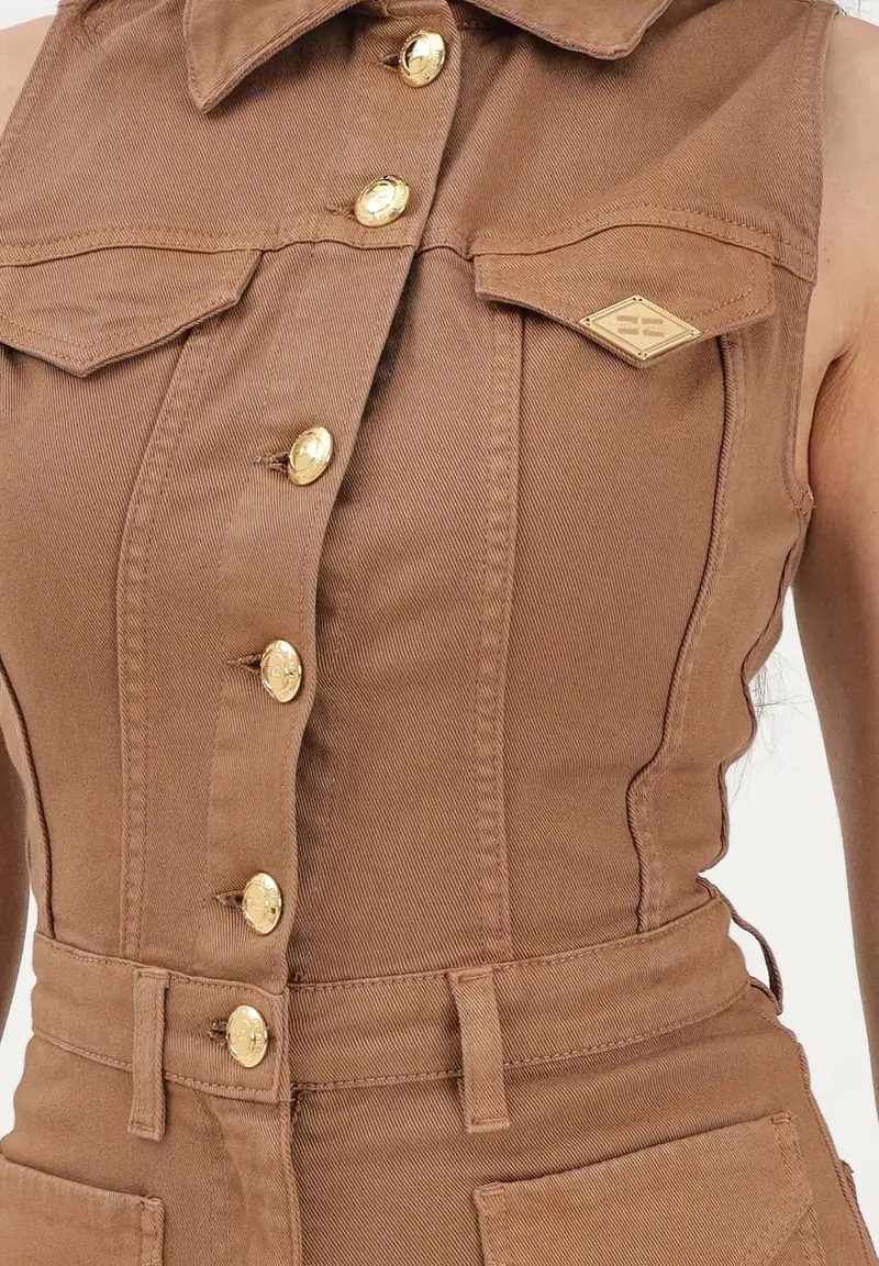 Tuta in denim cuoio da donna miniatura 3