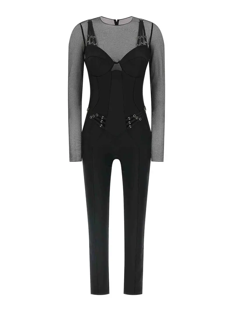Tuta In Jersey E Tulle Nero