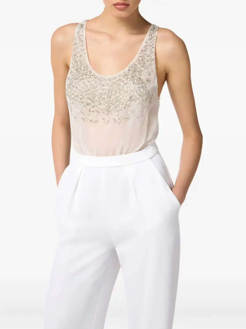 Tuta Intera Smanicata con Decorazione in Cristalli Avorio miniatura 2