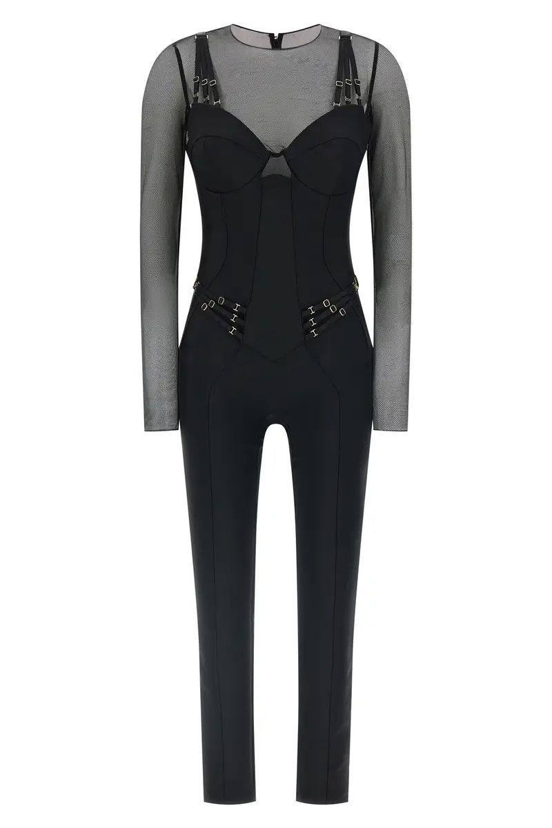 Tuta Jersey E Tulle Nero