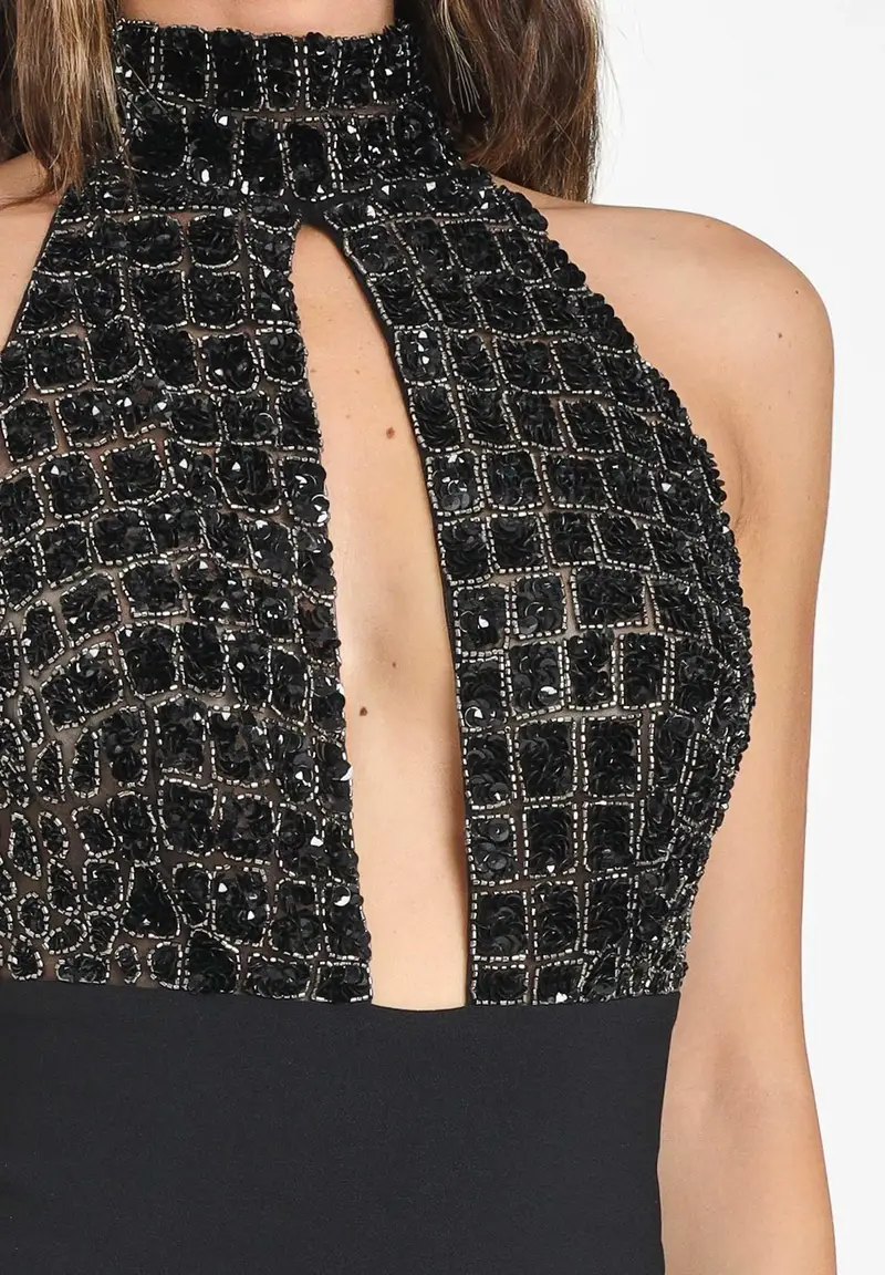 ELISABETTA FRANCHI Tuta nera da donna con ricamo strass miniatura 2