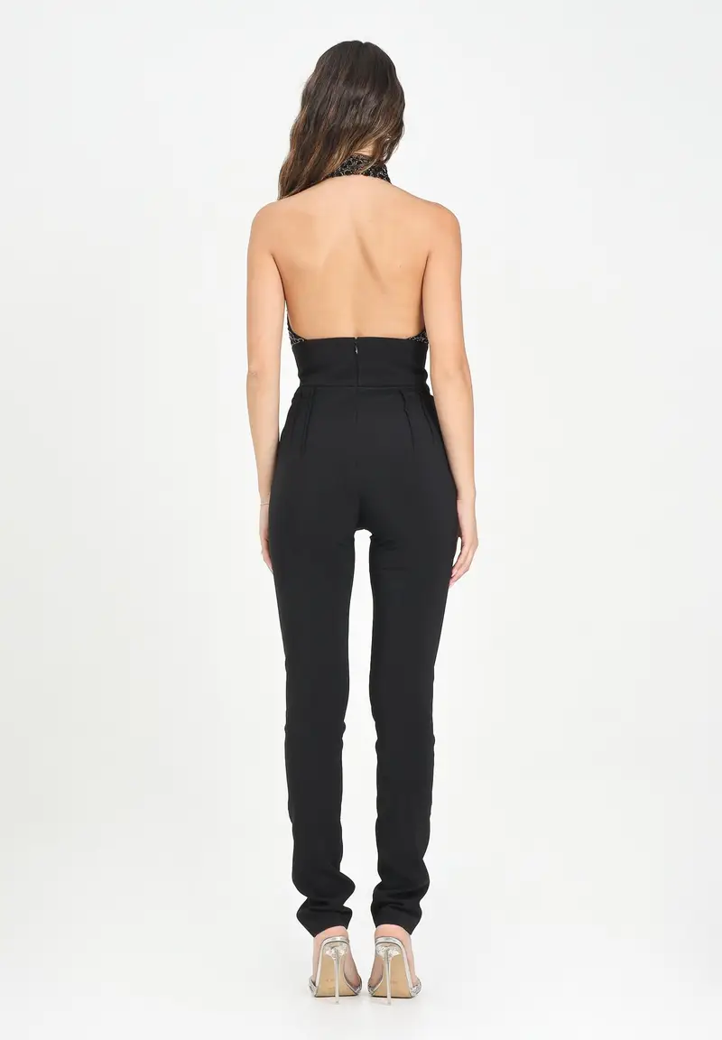 ELISABETTA FRANCHI Tuta nera da donna con ricamo strass miniatura 3