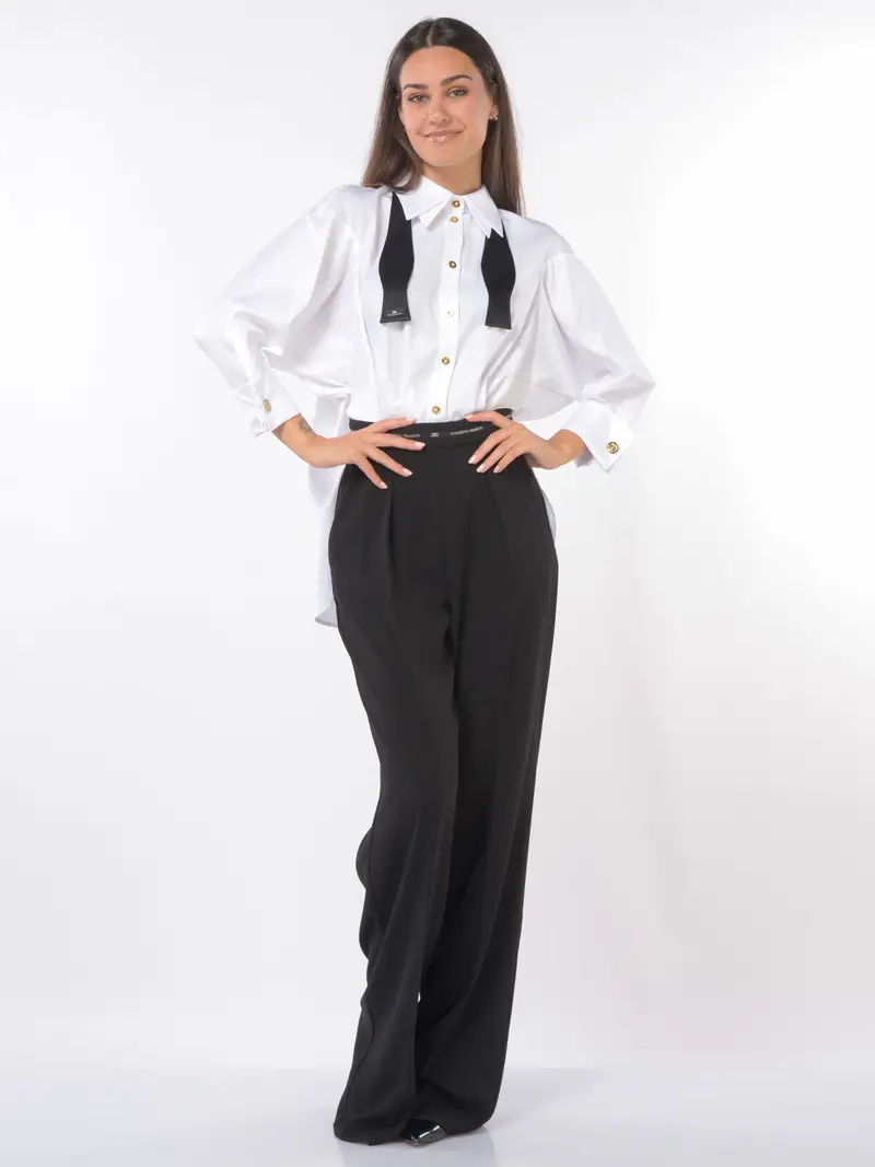tuta Pantalone da donna Elisabetta Franchi a due pezzi con papillon Bianco miniatura 2