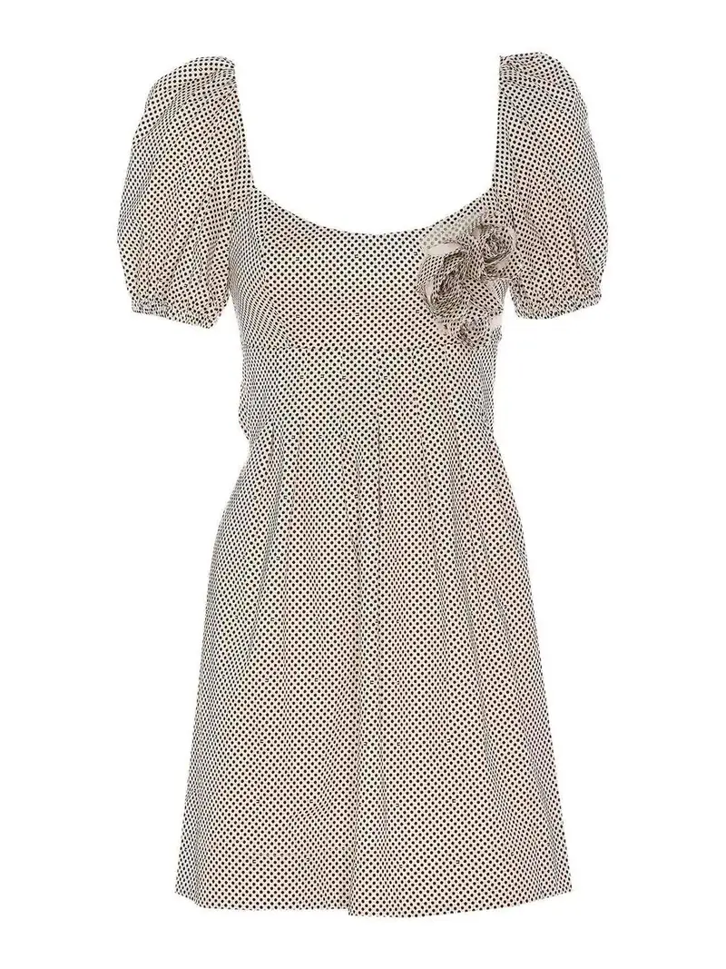 Vestito di cotone con pois e rose Beige