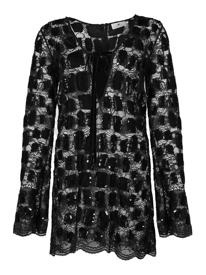 Vestito in tulle con ricamo di cocco Nero