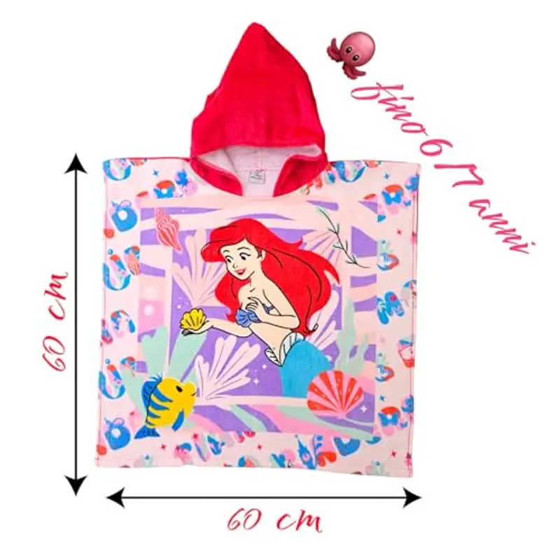 Ellepi accappatoio mare poncho bambino Disney bambina spugna cotone Minnie Topolino Sirenetta Cars (Sirenetta) miniatura 3