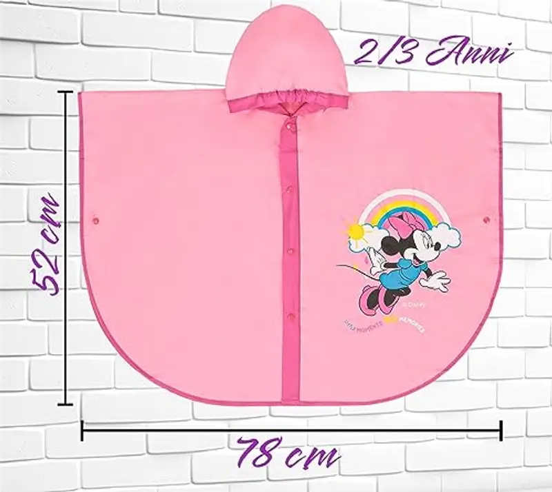 Ellepi Mantella pioggia minnie topolino bambino bambina impermeabile anni poncho antipioggia mantellina bimba bambini miniatura 3