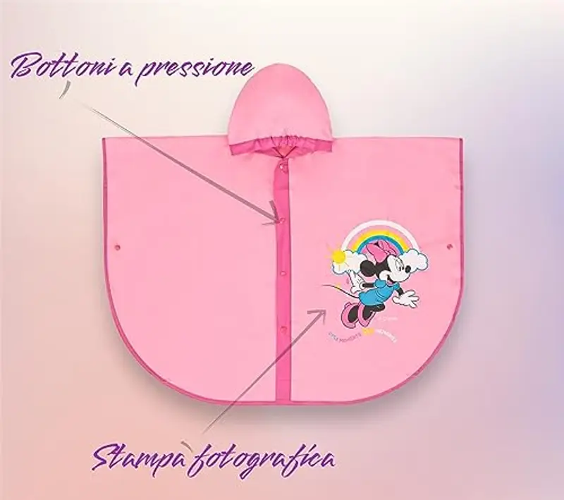 Ellepi Mantella pioggia minnie topolino bambino bambina impermeabile anni poncho antipioggia mantellina bimba bambini giacca bimbo kway regalo compleanno abbigliamento (Minnie, 5-6 anni) miniatura 2