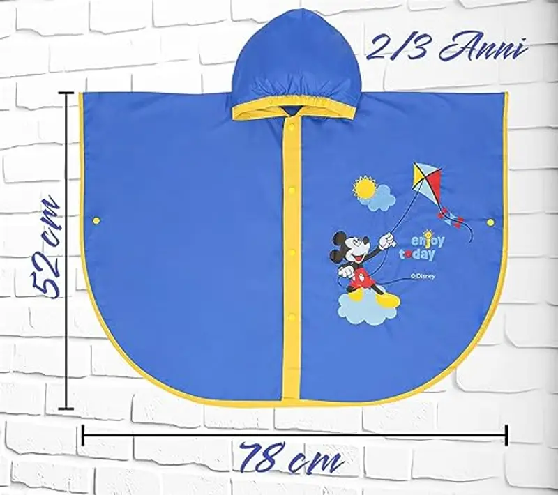 Ellepi Mantella pioggia minnie topolino bambino bambina impermeabile anni poncho antipioggia mantellina bimba bambini giacca bimbo kway regalo compleanno abbigliamento (Topolino, 2-3 anni) miniatura 3