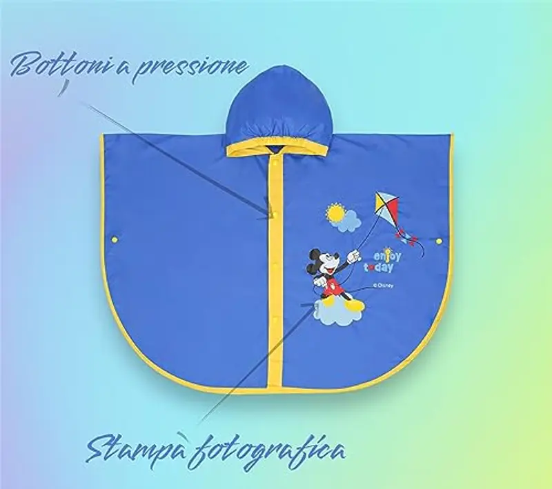 Ellepi Mantella pioggia minnie topolino bambino bambina impermeabile anni poncho antipioggia mantellina bimba bambini giacca bimbo kway regalo compleanno abbigliamento (Topolino, 3-4 anni) miniatura 2