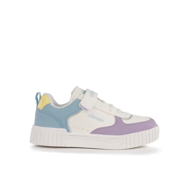 Sneakers bambina bianche e viola da basket con lacci e velcro