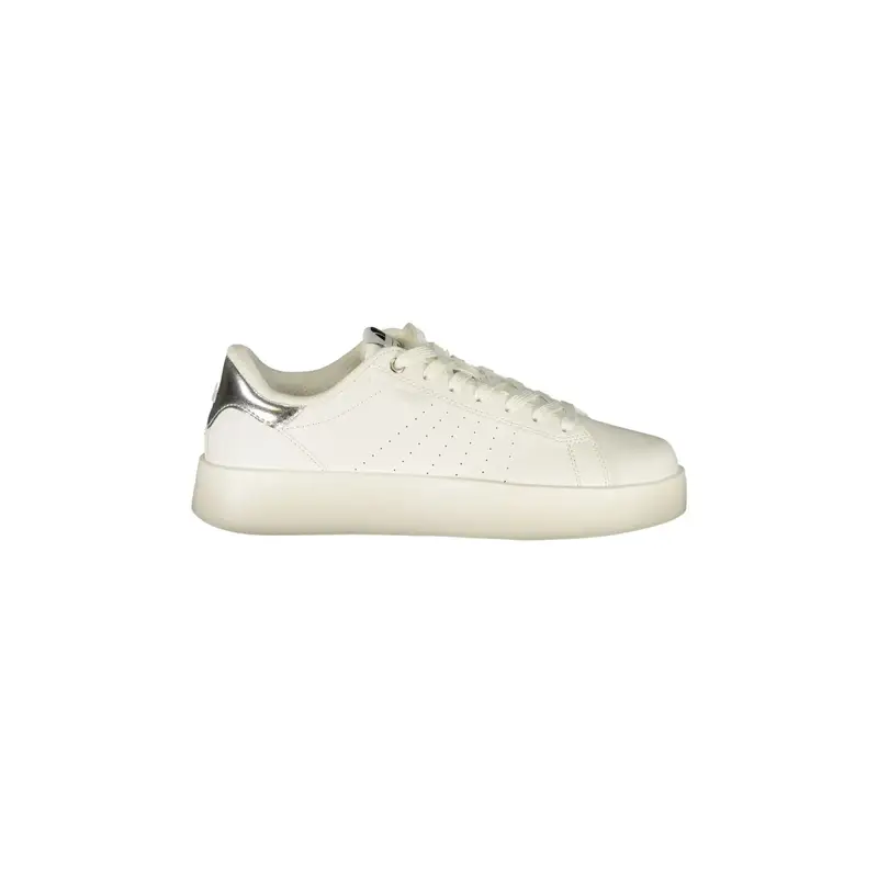 Sneakers Donna Bianche Dettagli a Contrasto in Argento Bianco