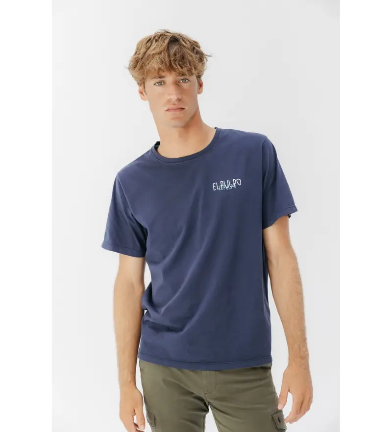 per uomo 11010128051 Maglietta con logo in tessuto blu navy (S), Casual, Manica corta, Cotone biologico, Sostenibile