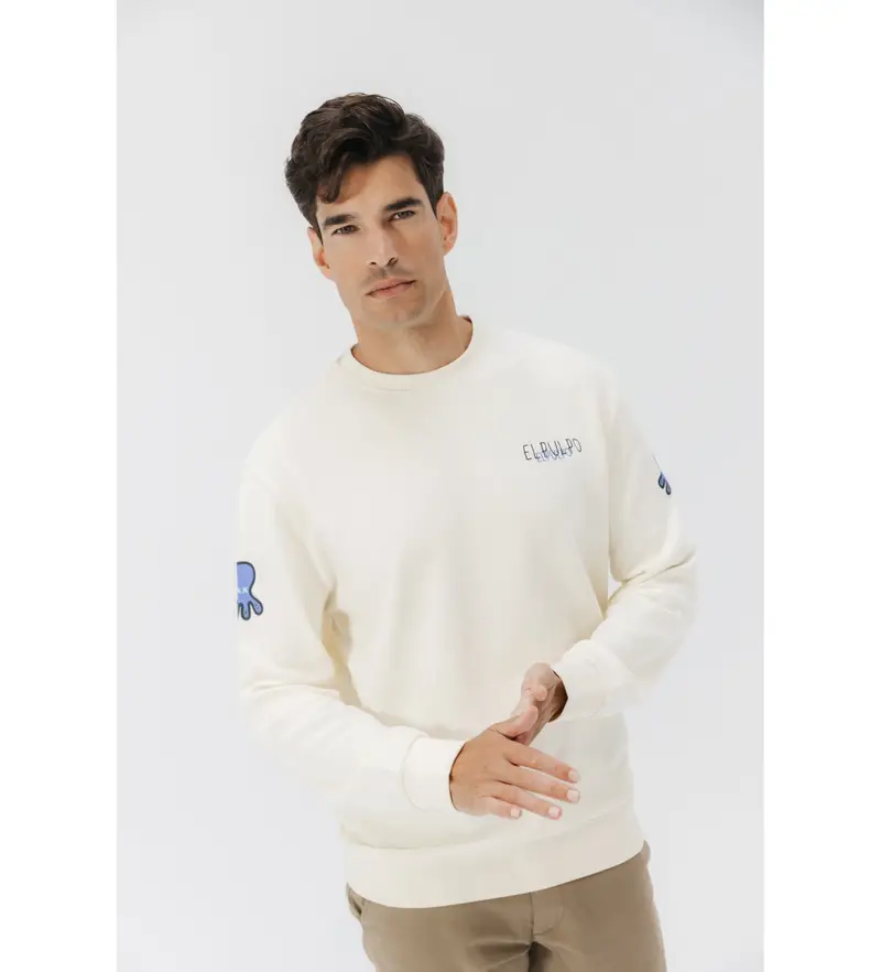 per uomo 11030128073 Felpa con triplo logo bianco sporco (S), Casual, Cotone biologico, Sostenibile Blu