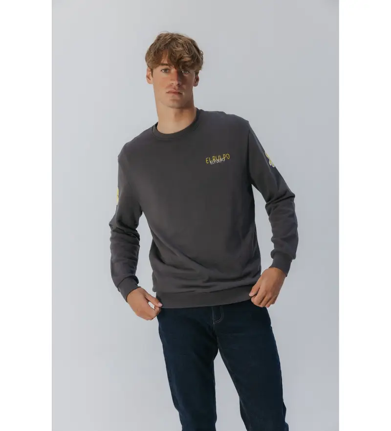 per uomo 11030128073 Felpa con triplo logo grigio scuro (S), Casual, Cotone biologico, Sostenibile Blu