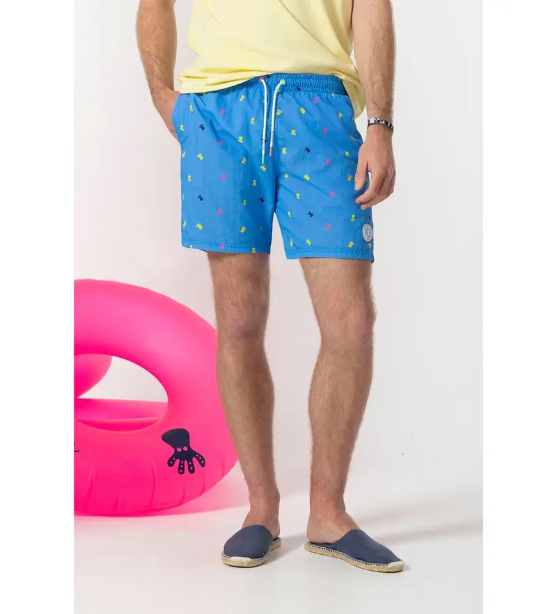 Elpulpo Costume da bagno blu con stampa polpi per uomo