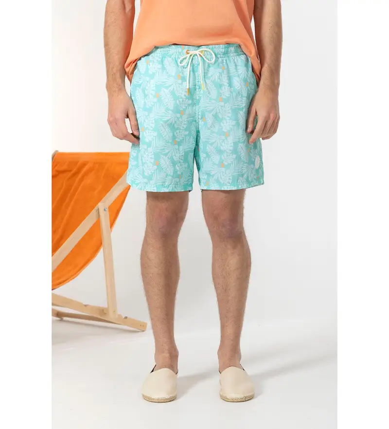 per uomo 11090226420 Costume da bagno con foglie turchesi (S), Beachwear, Poliamide, Turchese Blu