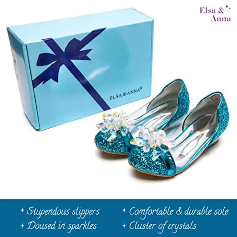 ELSA & ANNA Scarpe da Principessa per Ragazze - Scarpe con Tacco 3cm - Scarpe per Costumi Elsa Glitterate per Feste e miniatura 2