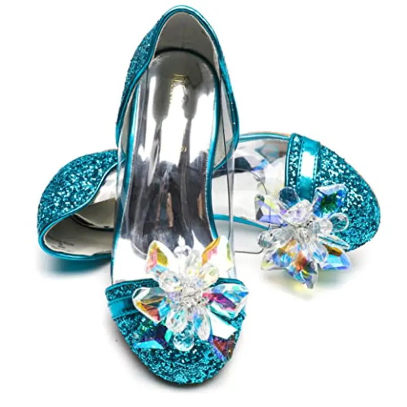 ELSA & ANNA Scarpe da principessa per ragazze - Scarpe con tacco 3cm - Scarpe per costumi Elsa glitterate per feste e compleanni - Tacchi alti per bambini (BLU14)