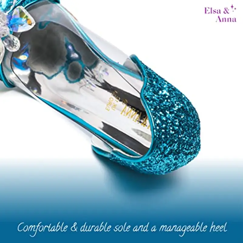 ELSA & ANNA Scarpe da principessa per ragazze - Scarpe con tacco 3cm - Scarpe per costumi Elsa glitterate per feste e compleanni - Tacchi alti per bambini (BLU14) miniatura 3