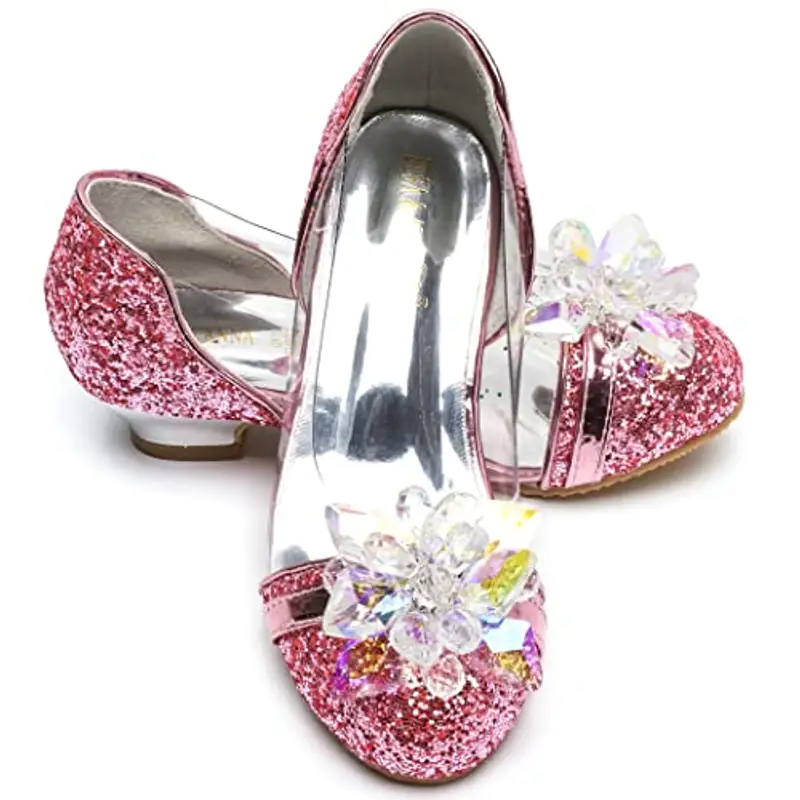 ELSA & ANNA Scarpe da Principessa per Ragazze - Scarpe con Tacco 3cm - Scarpe per Costumi Elsa Glitterate per Feste e Compleanni - Tacchi Alti per Bambini (PNK16)