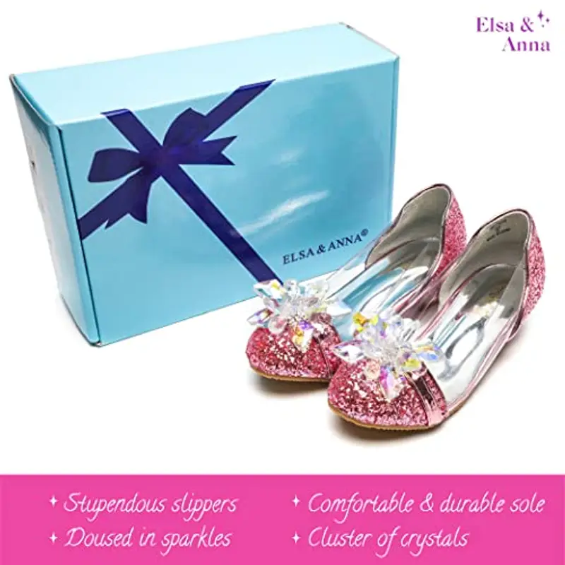 ELSA & ANNA Scarpe da Principessa per Ragazze - Scarpe con Tacco 3cm - Scarpe per Costumi Elsa Glitterate per Feste e Compleanni - Tacchi Alti per Bambini (PNK16) miniatura 2
