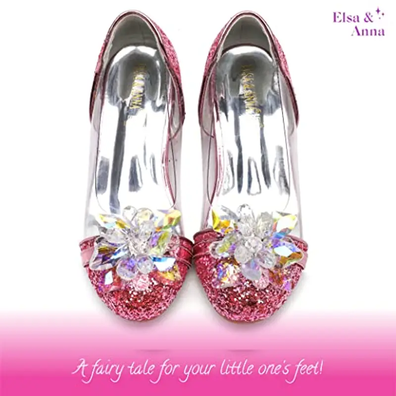 ELSA & ANNA Scarpe da Principessa per Ragazze - Scarpe con Tacco 3cm - Scarpe per Costumi Elsa Glitterate per Feste e Compleanni - Tacchi Alti per Bambini (PNK16) miniatura 3