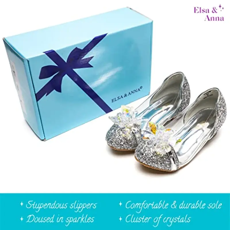 ELSA & ANNA Scarpe da principessa per ragazze - Scarpe con tacco 3cm - Scarpe per costumi Elsa glitterate per feste e compleanni - Tacchi alti per bambini (SIL15) miniatura 2