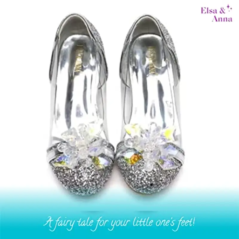 ELSA & ANNA Scarpe da principessa per ragazze - Scarpe con tacco 3cm - Scarpe per costumi Elsa glitterate per feste e compleanni - Tacchi alti per bambini (SIL15) miniatura 3