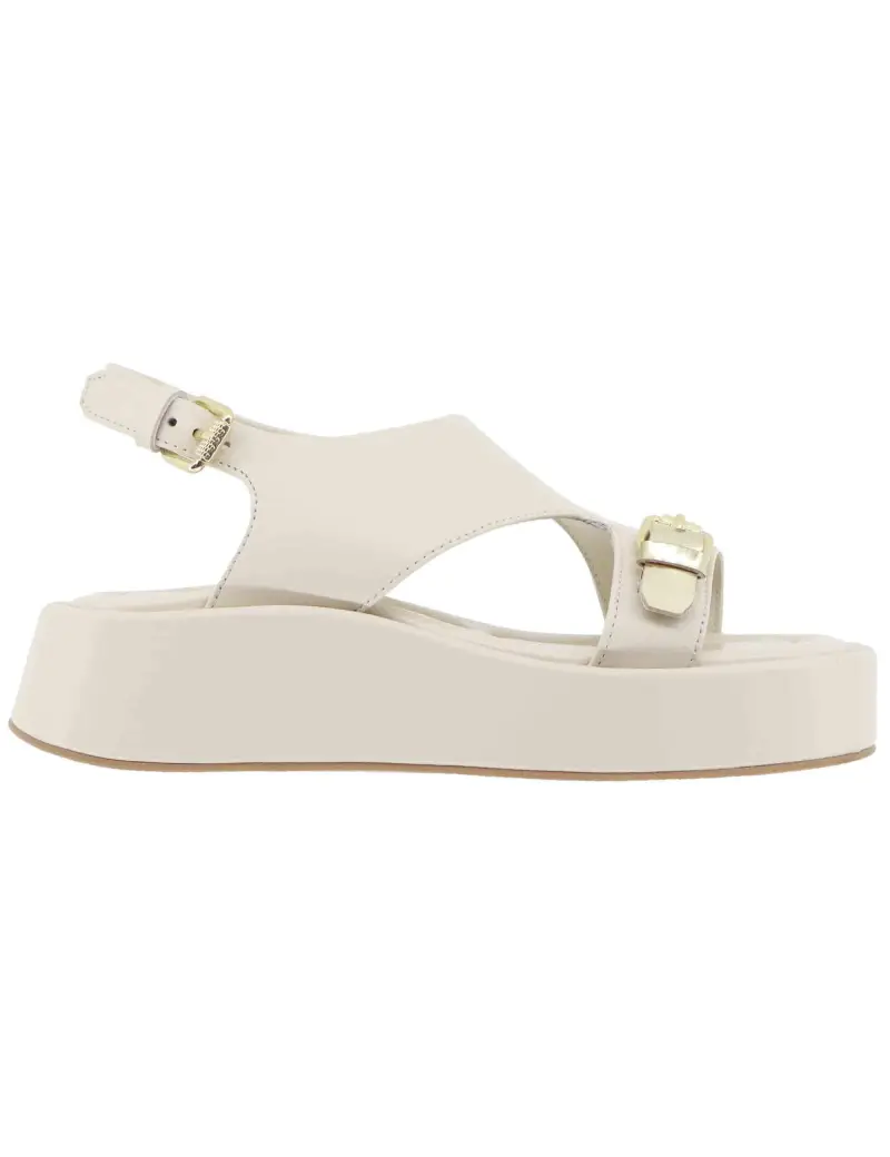Sandali donna in pelle off white con zeppa bassa Donna EB1504X 100W