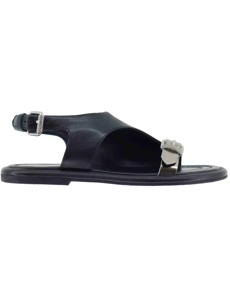 Elvio Zanon Sandali flat donna in pelle nera con cinturino posteriore Donna EB1104X 605