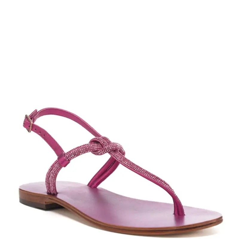 sandali donna infradito bassi fucsia con nodo e strass miniatura 2