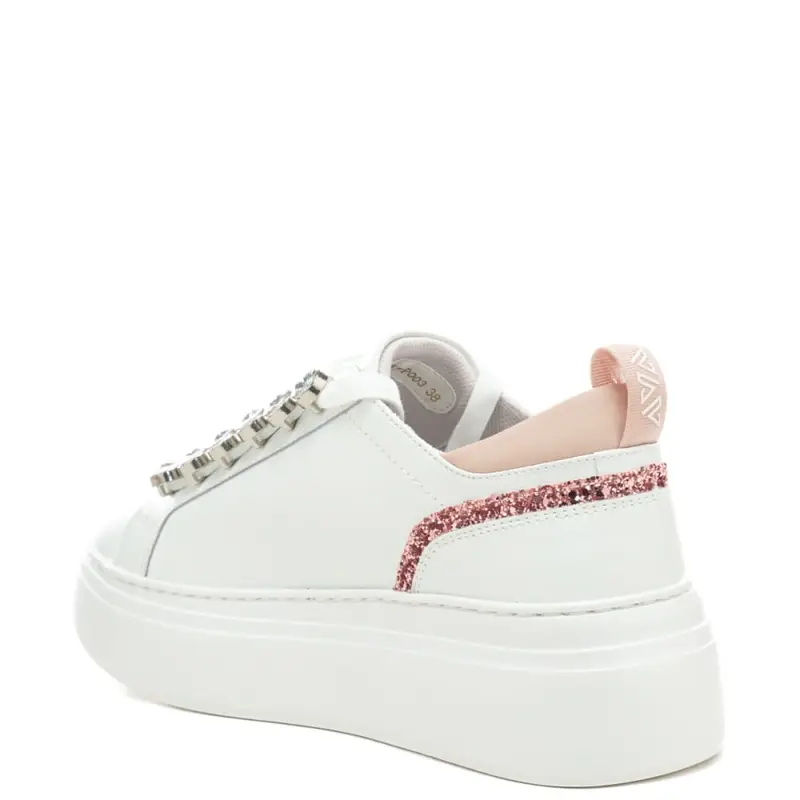 sneakers da donna bice con inserti in glitter e maxi strass bianco rosa miniatura 2