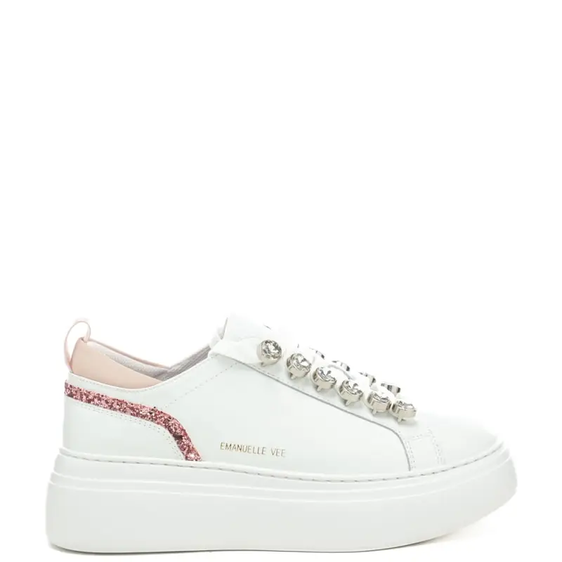 sneakers da donna bice con inserti in glitter e maxi strass bianco rosa