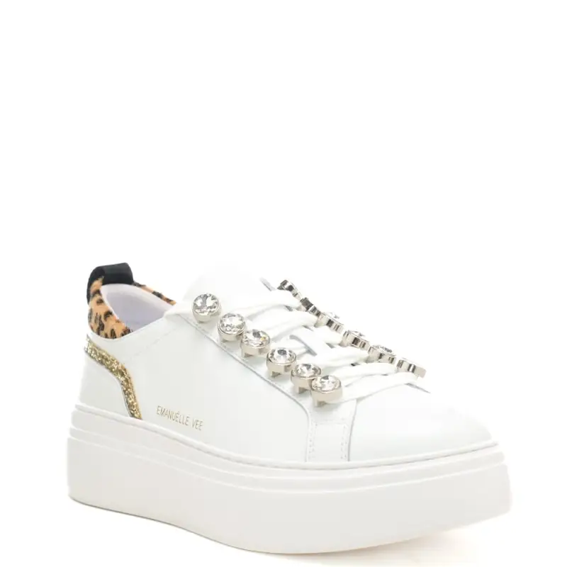 sneakers da donna bice con inserto animalier sul retro e glitter bianche miniatura 3