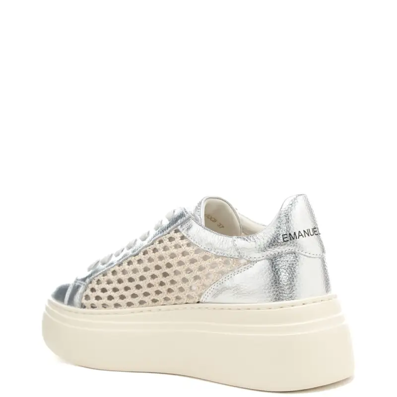 sneakers da donna bice in pelle laminata e tessuto intrecciato argento miniatura 2