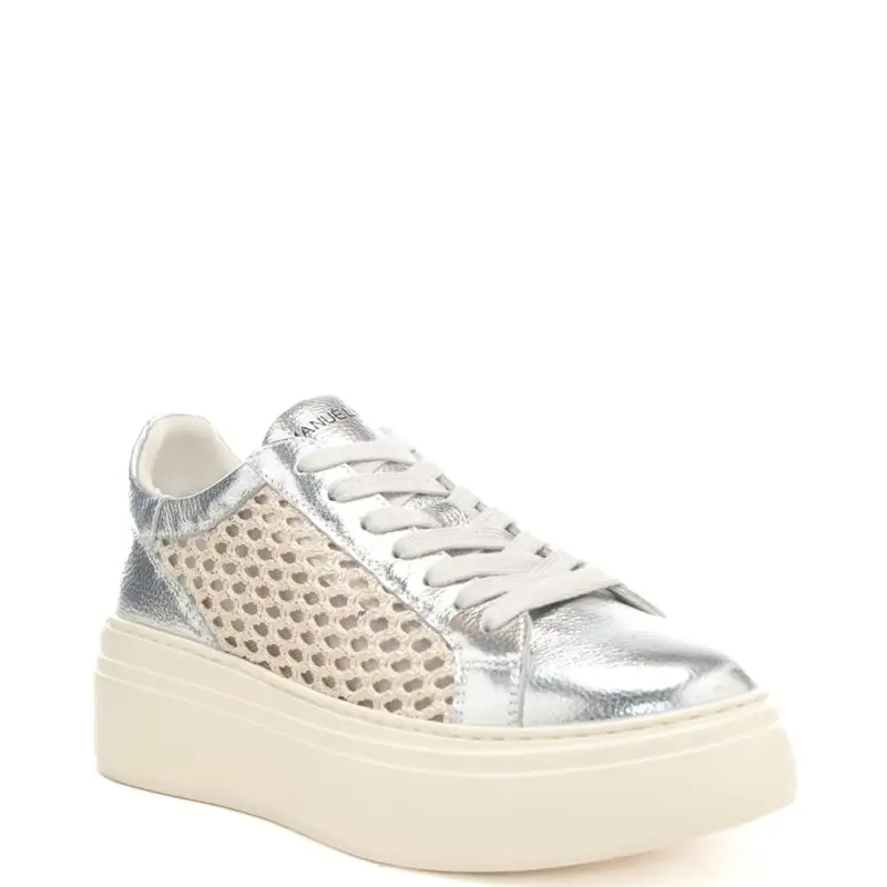 sneakers da donna bice in pelle laminata e tessuto intrecciato argento miniatura 3