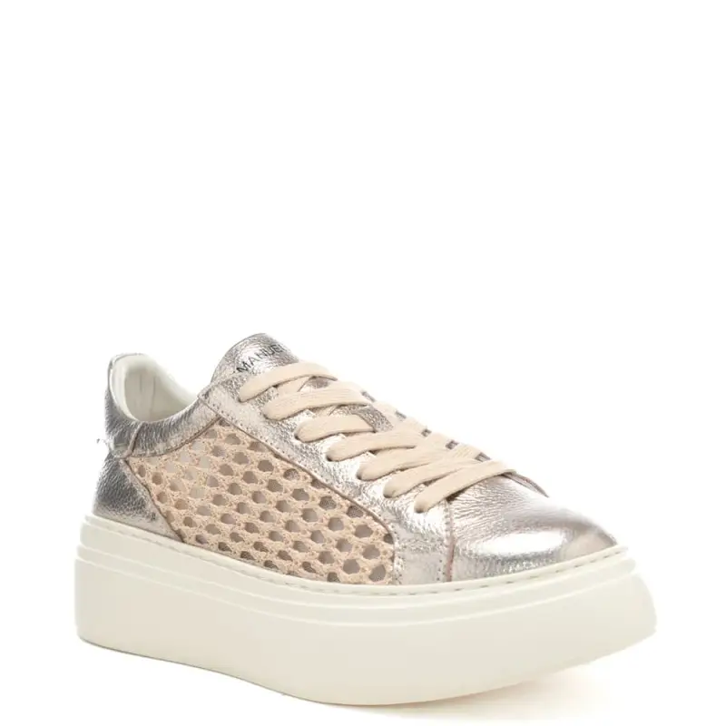 sneakers da donna bice in pelle laminata e tessuto intrecciato oro miniatura 3