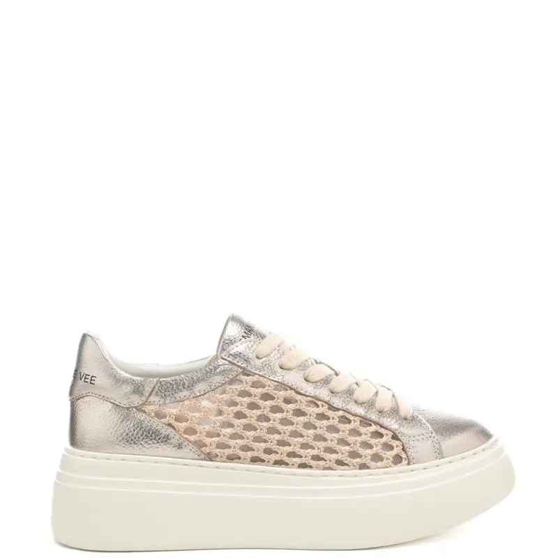 sneakers da donna bice in pelle laminata e tessuto intrecciato oro