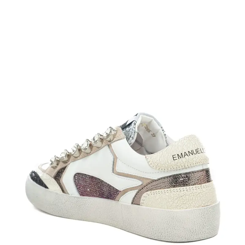 sneakers da donna soledad con inserti a contrasto e maxi strass avorio verde miniatura 2