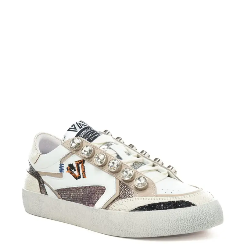 sneakers da donna soledad con inserti a contrasto e maxi strass avorio verde miniatura 3