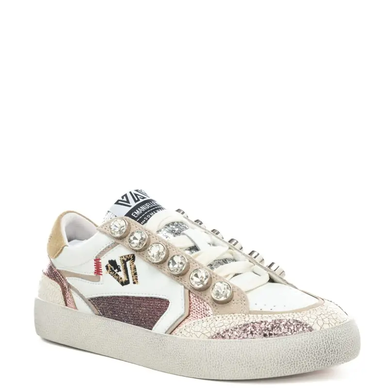 sneakers da donna soledad con inserti a contrasto e maxi strass avorio viola miniatura 2