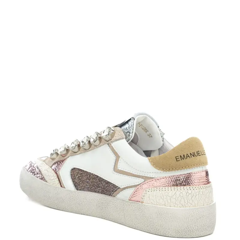 sneakers da donna soledad con inserti a contrasto e maxi strass avorio viola miniatura 3