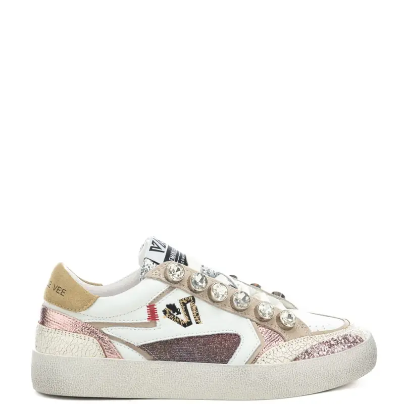 sneakers da donna soledad con inserti a contrasto e maxi strass avorio viola