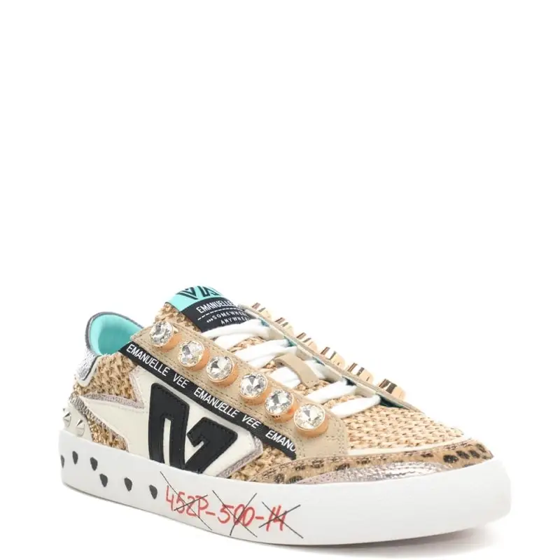 sneakers da donna soledad con inserti a contrasto e maxi strass multi avorio miniatura 2