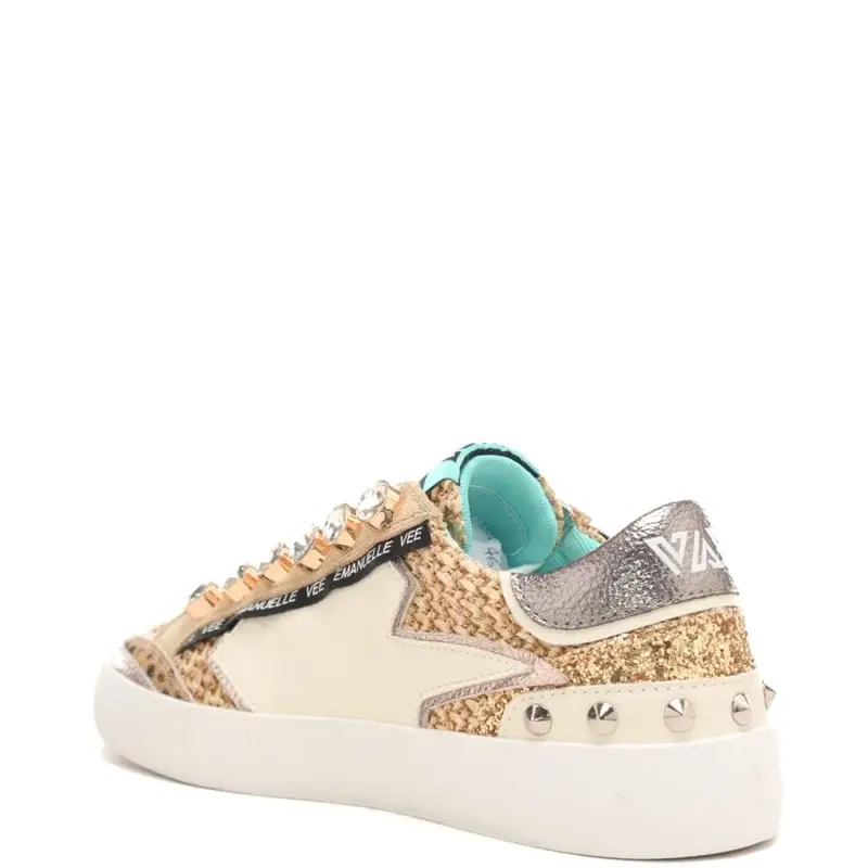 sneakers da donna soledad con inserti a contrasto e maxi strass multi avorio miniatura 3